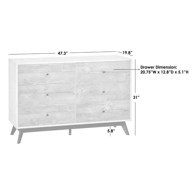 Commode 6 tiroirs Buylateral Crislana Mid-Century Moderne Gris/Blanc