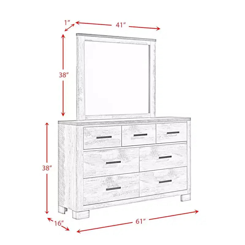 Commode à 6 tiroirs Adam avec miroir Gris - Picket House Furnishings : Style transitionnel, Doublure en velours