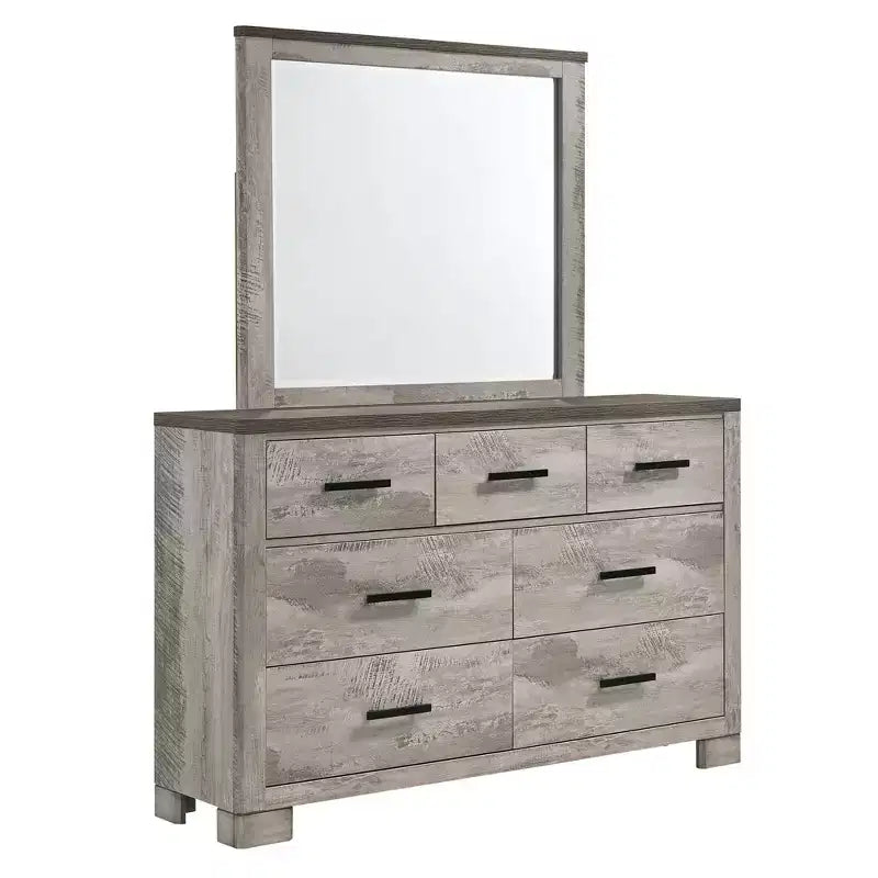 Commode à 6 tiroirs Adam avec miroir Gris - Picket House Furnishings : Style transitionnel, Doublure en velours