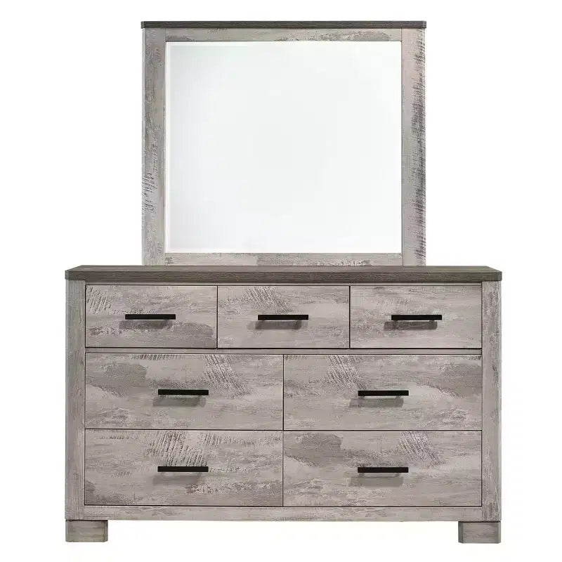Commode à 6 tiroirs Adam avec miroir Gris - Picket House Furnishings : Style transitionnel, Doublure en velours