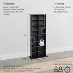 Tour de rangement multimédia double – Noir – Prepac : Peut contenir 320 CD, 130 DVD, 14 tablettes réglables, Bois composite