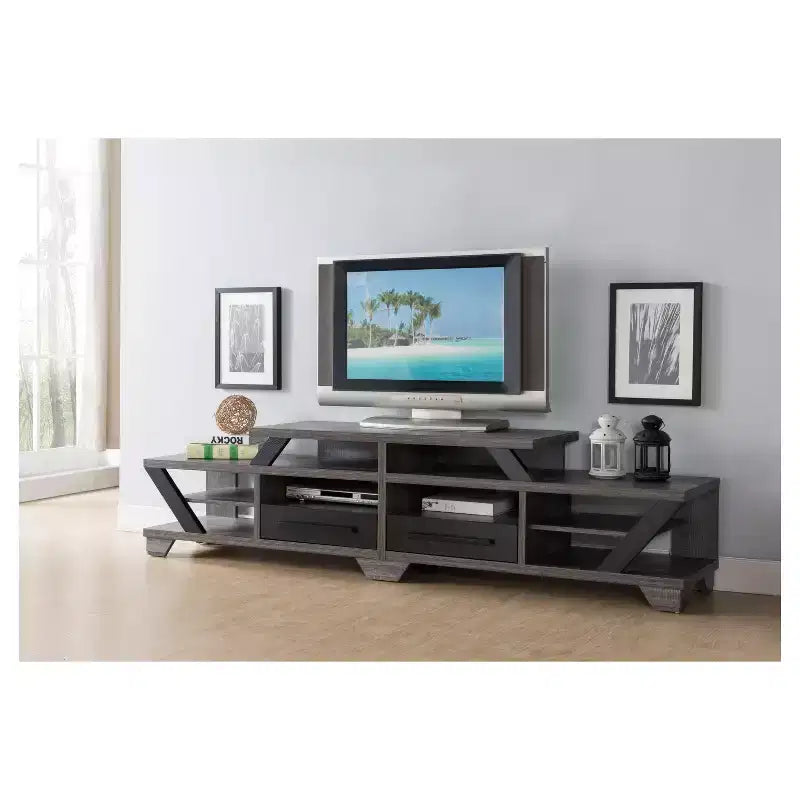 Meuble TV contemporain Harla pour téléviseurs jusqu'à 80", gris vieilli/noir - HOMES: Inside + Out : Meuble TV avec rangement
