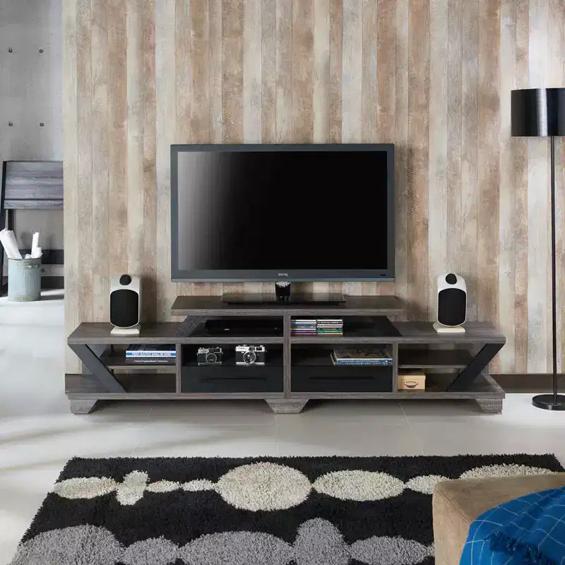 Meuble TV contemporain Harla pour téléviseurs jusqu'à 80", gris vieilli/noir - HOMES: Inside + Out : Meuble TV avec rangement