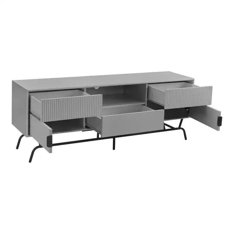 Meuble TV miBasics Meadowgrove moderne à 3 tiroirs pour téléviseurs jusqu'à 65 po avec armoires Gris
