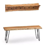 Banc en bois à bord naturel à 48 crochets avec ensemble d'étagères et patères en bois naturel - Alaterre Furniture