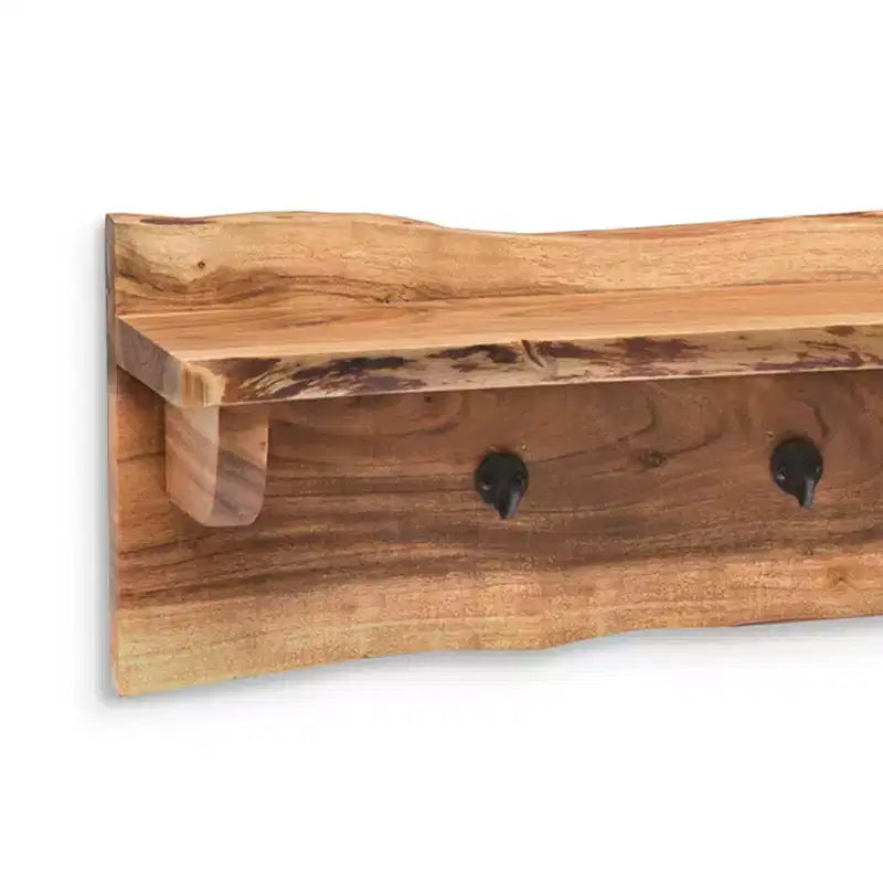 Banc en bois à bord naturel à 48 crochets avec ensemble d'étagères et patères en bois naturel - Alaterre Furniture