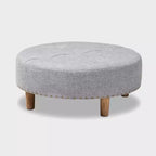 Baxton Studio Vinet Pouf Rond de Cocktail en Bois Naturel Gris : Table Basse Ronde Rembourrée Moderne, Capacité de 113 kg