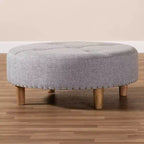 Baxton Studio Vinet Pouf Rond de Cocktail en Bois Naturel Gris : Table Basse Ronde Rembourrée Moderne, Capacité de 113 kg