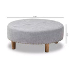 Baxton Studio Vinet Pouf Rond de Cocktail en Bois Naturel Gris : Table Basse Ronde Rembourrée Moderne, Capacité de 113 kg