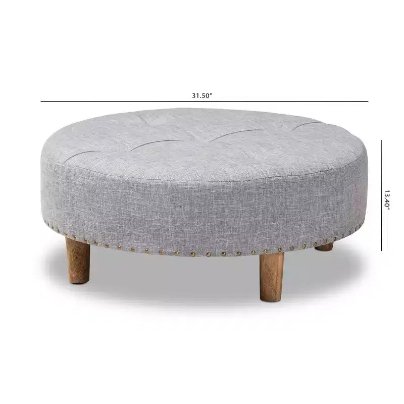 Baxton Studio Vinet Pouf Rond de Cocktail en Bois Naturel Gris : Table Basse Ronde Rembourrée Moderne, Capacité de 113 kg
