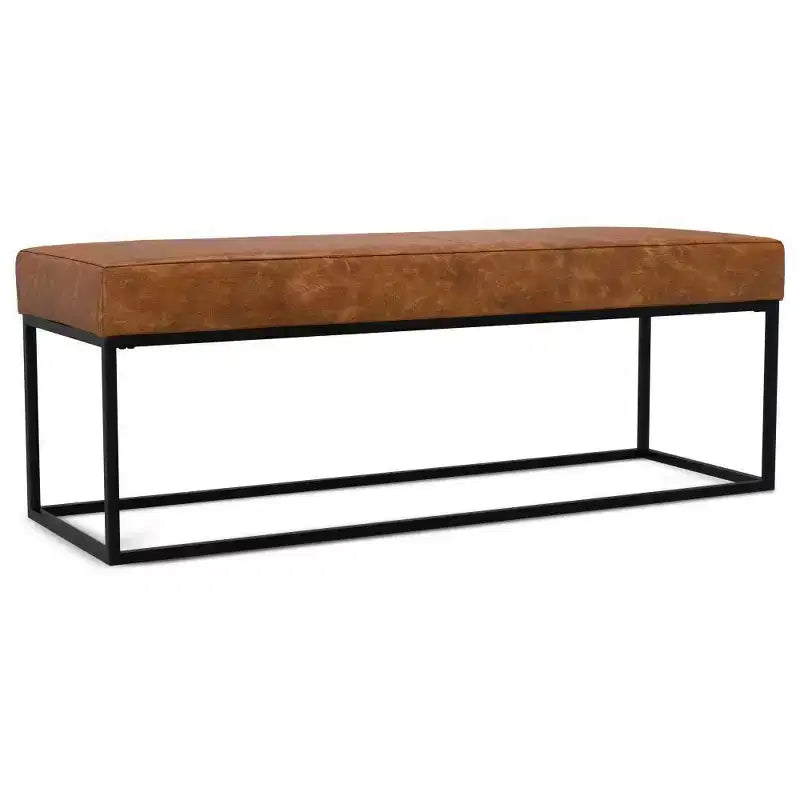 Banc ottoman rectangulaire contemporain moderne Gwendolyn WyndenHall 56 po de largeur, couleur havane
