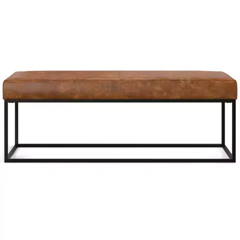 Banc ottoman rectangulaire contemporain moderne Gwendolyn WyndenHall 56 po de largeur, couleur havane