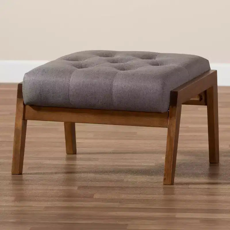 Pouffe rembourré Naeva en bois gris/marron - Baxton Studio