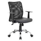 Fixed Arm Budget Mesh Task Chair Black - Boss Office Products: Chrome Base, Pneumatic Lift, Locking Tilt Control