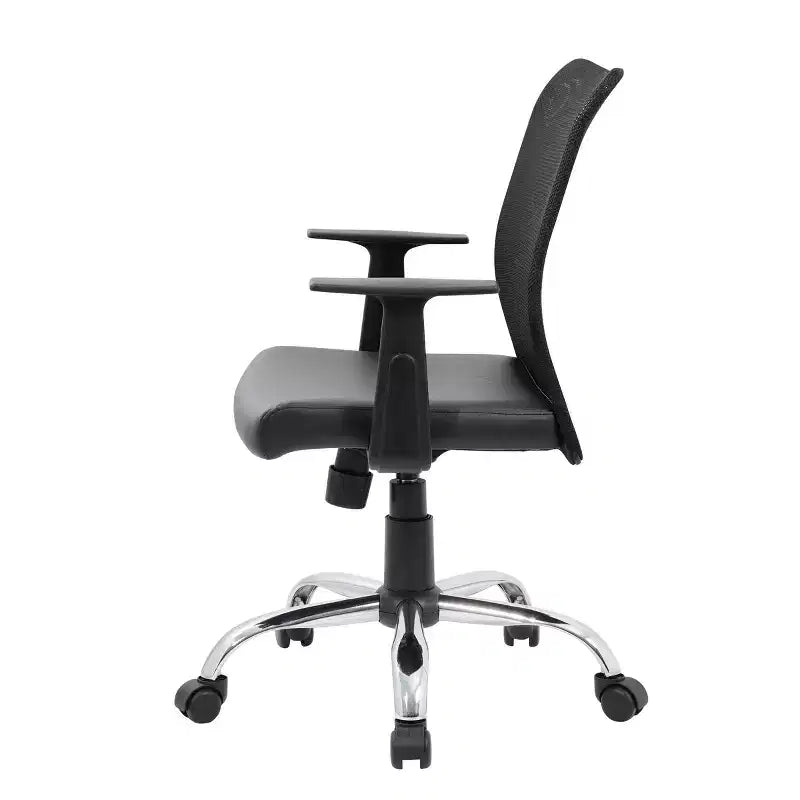 Fauteuil de travail en maille à accoudoirs fixes noir - Boss Office Products : Piètement chromé, vérin pneumatique, mécanisme d'inclinaison verrouillable