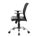 Fauteuil de travail en maille à accoudoirs fixes noir - Boss Office Products : Piètement chromé, vérin pneumatique, mécanisme d'inclinaison verrouillable
