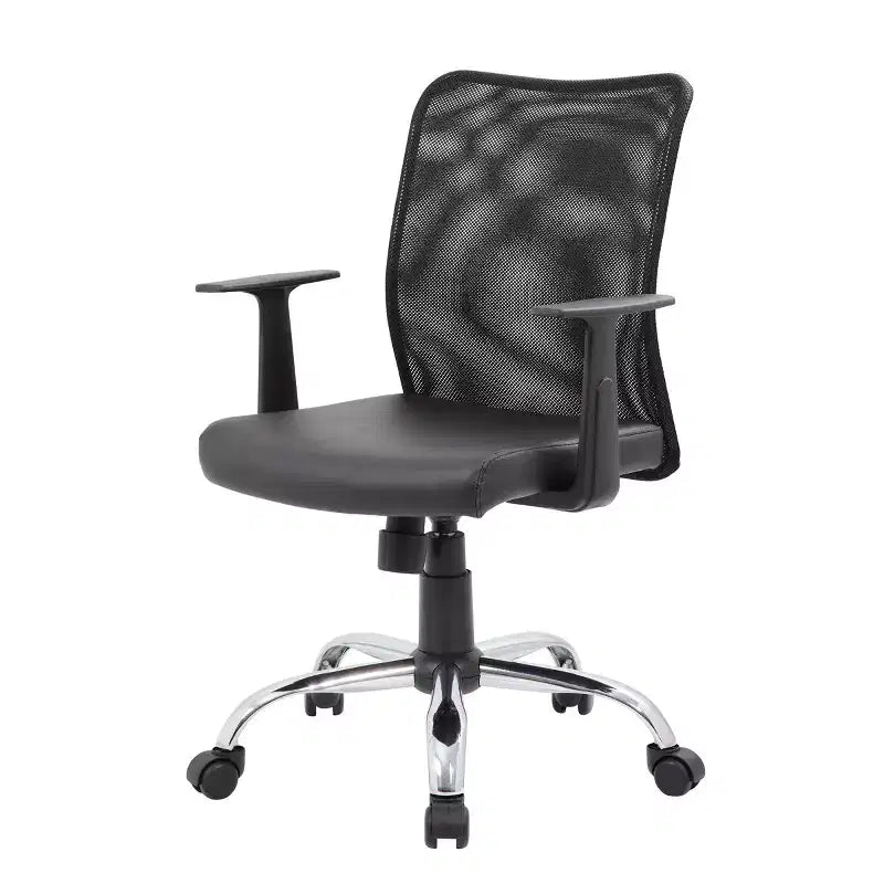 Fauteuil de travail en maille à accoudoirs fixes noir - Boss Office Products : Piètement chromé, vérin pneumatique, mécanisme d'inclinaison verrouillable