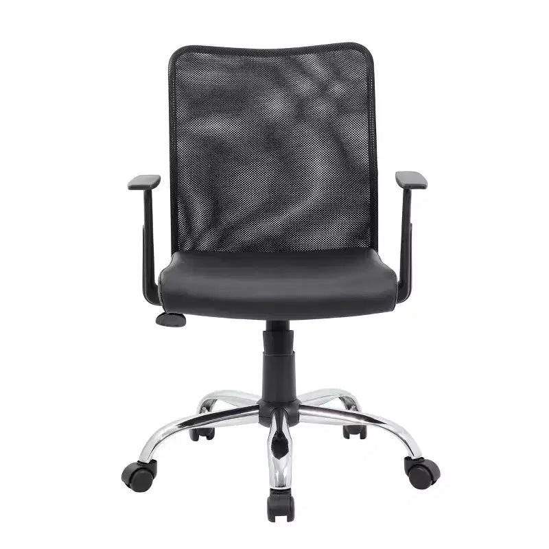 Fauteuil de travail en maille à accoudoirs fixes noir - Boss Office Products : Piètement chromé, vérin pneumatique, mécanisme d'inclinaison verrouillable