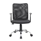 Fauteuil de travail en maille à accoudoirs fixes noir - Boss Office Products : Piètement chromé, vérin pneumatique, mécanisme d'inclinaison verrouillable