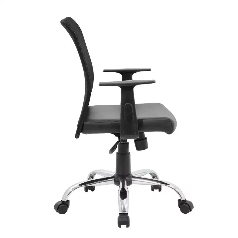 Fauteuil de travail en maille à accoudoirs fixes noir - Boss Office Products : Piètement chromé, vérin pneumatique, mécanisme d'inclinaison verrouillable