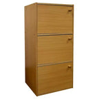 Ore International 35.5" 3 Level Bookshelf with Doors Tan Wood: Modern Style, Metal Hardware, Wood Frame
