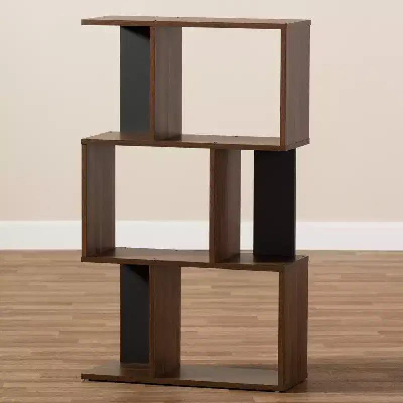 40,2 po Bibliothèque d'affichage Legende fini marron/gris foncé : Petite étagère de rangement moderne de Baxton Studio
