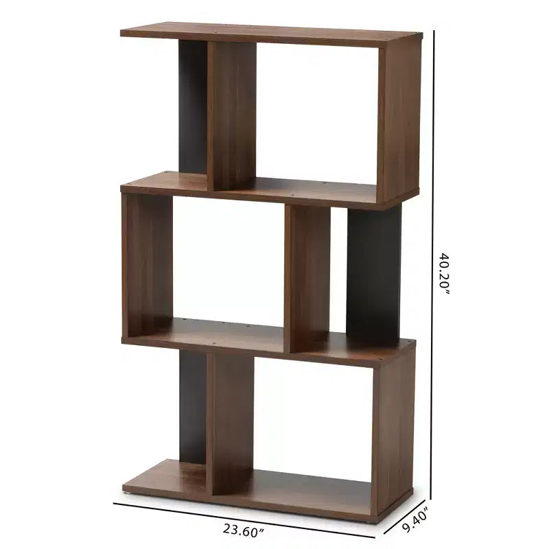 40,2 po Bibliothèque d'affichage Legende fini marron/gris foncé : Petite étagère de rangement moderne de Baxton Studio