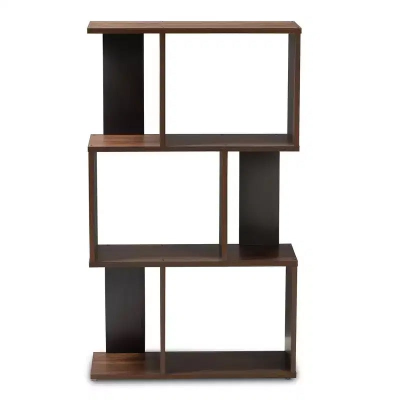 40,2 po Bibliothèque d'affichage Legende fini marron/gris foncé : Petite étagère de rangement moderne de Baxton Studio