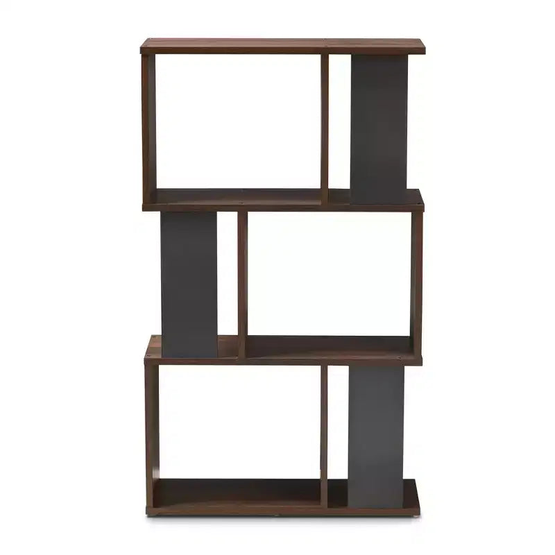 40,2 po Bibliothèque d'affichage Legende fini marron/gris foncé : Petite étagère de rangement moderne de Baxton Studio
