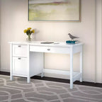 Bureau d'ordinateur Broadview avec tiroirs Blanc pur - Bush Furniture : Moderne du milieu du siècle, MDF, Mobilier de bureau