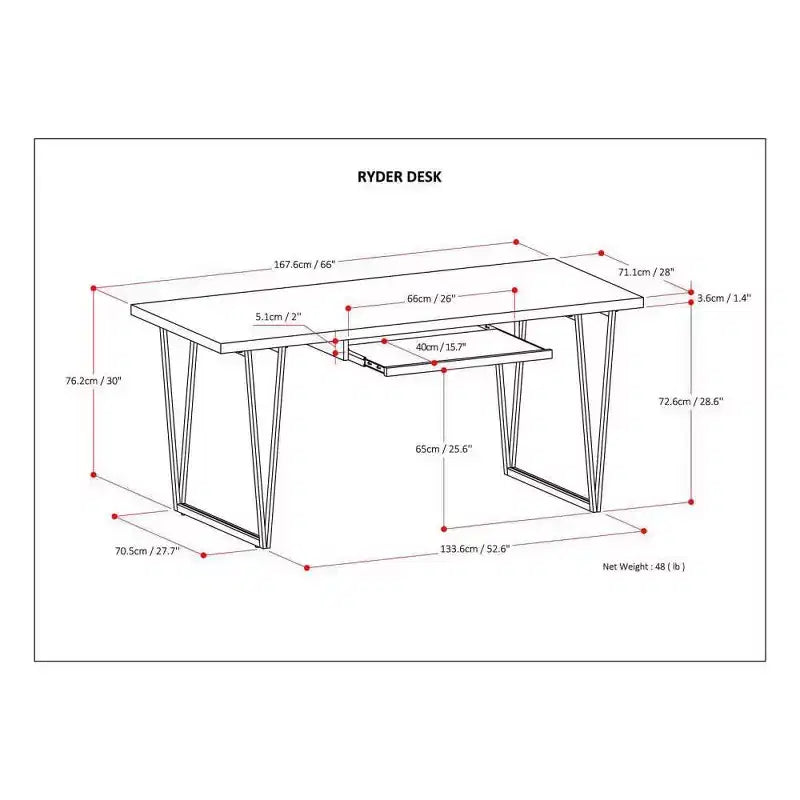 Bureau Travis 66 po en bois massif avec tiroir clavier, base en métal - WyndenHall