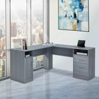 Bureau d'angle fonctionnel Techni Mobili avec rangement gris : bureau moderne avec tiroirs