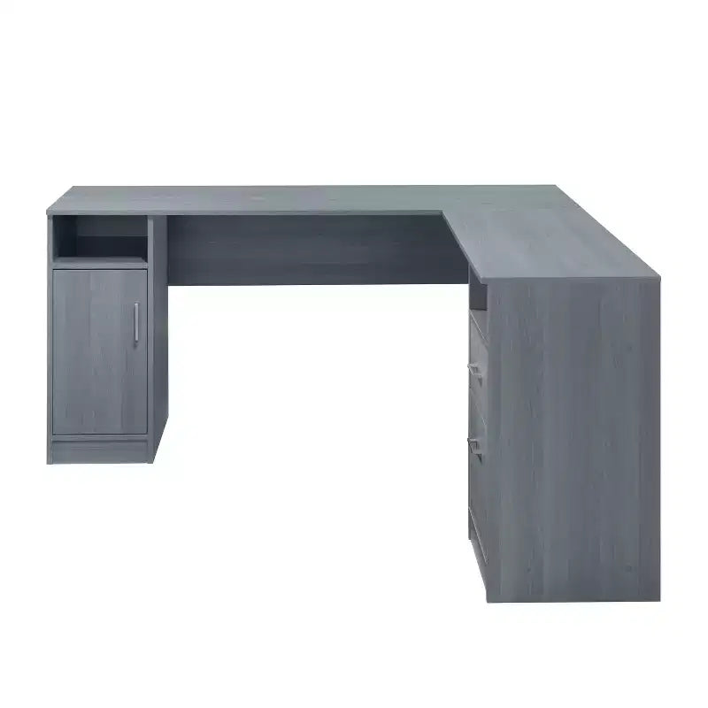 Bureau d'angle fonctionnel Techni Mobili avec rangement gris : bureau moderne avec tiroirs