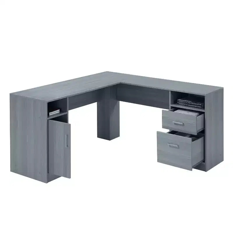 Bureau d'angle fonctionnel Techni Mobili avec rangement gris : bureau moderne avec tiroirs