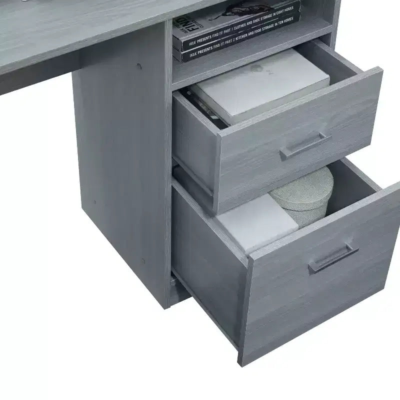 Bureau d'angle fonctionnel Techni Mobili avec rangement gris : bureau moderne avec tiroirs
