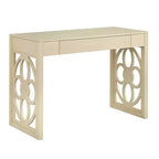 Lifestorey Allegory Floral Panel Legs Desk White: Solid Rubberwood, Floral Panel Legs, Mid-Century Modern, 44" Wide