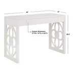 Bureau Lifestorey Allegory Floral Panel Legs Blanc : Bois d'hévéa massif, pieds à panneaux floraux, style moderne du milieu du siècle, 112 cm de large