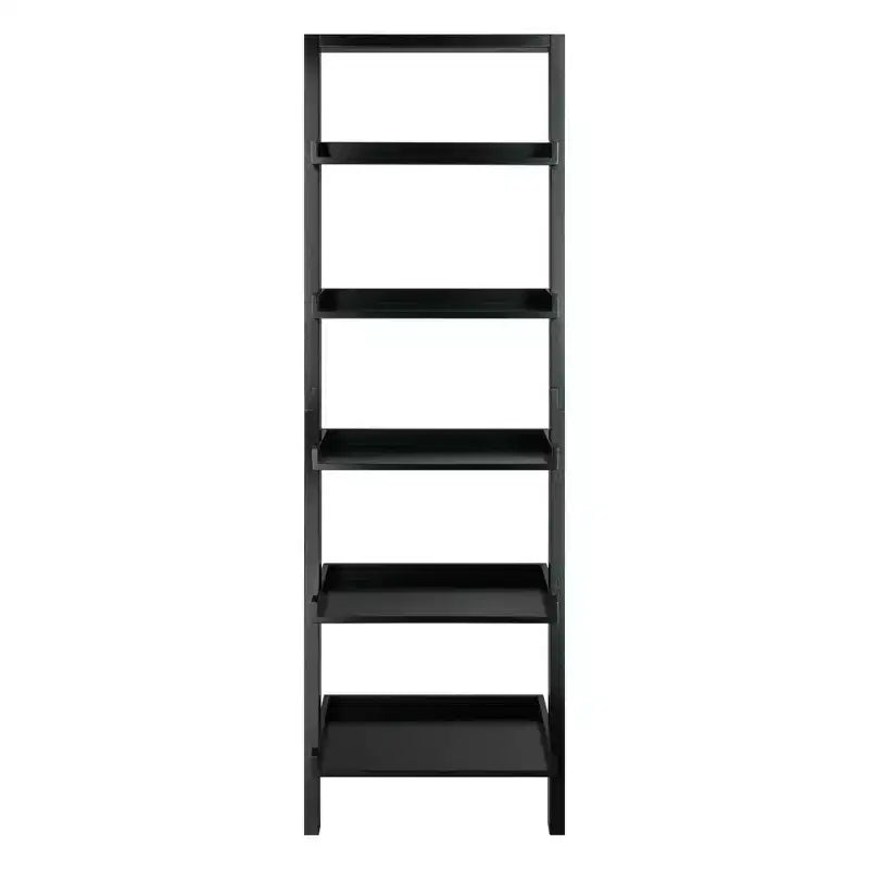 Étagère penchée Bellamy Winsome noire de 69,36 po : Bibliothèque murale sécurisée à 5 niveaux, peu encombrante, en bois massif