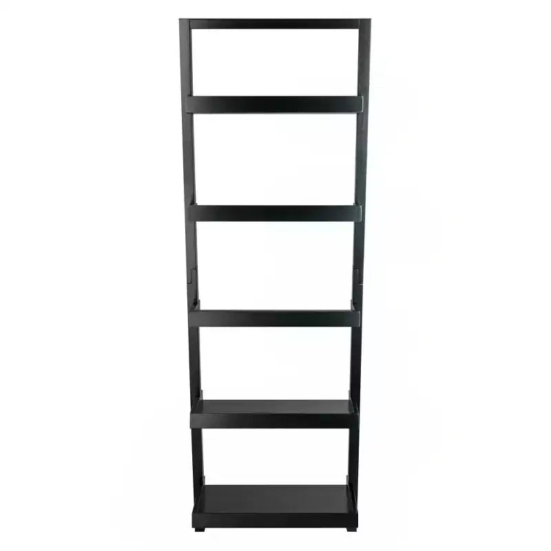 Étagère penchée Bellamy Winsome noire de 69,36 po : Bibliothèque murale sécurisée à 5 niveaux, peu encombrante, en bois massif