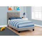 Lit jumeau gris lin – EveryRoom : tête de lit rembourrée, cadre en bois durable, sommier tapissier requis