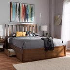 Lit plateforme moderne et contemporain Queen Raurey en noyer avec rangement : Marron, bois massif, rangement sous le lit, pas besoin de sommier tapissier