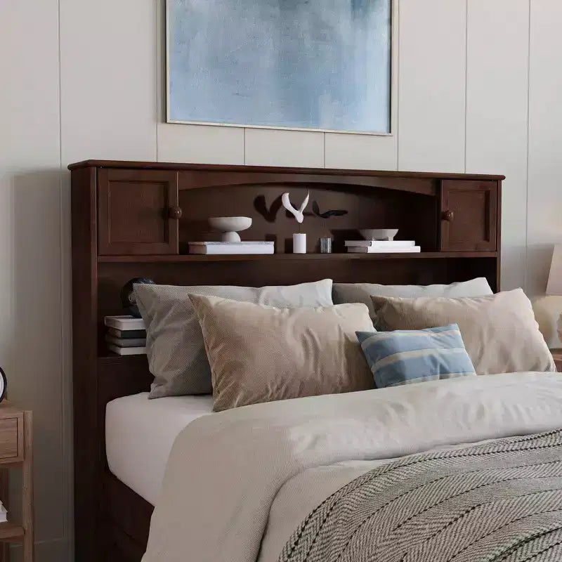 Tête de lit Newport Bookcase entièrement en noyer - AFI : Deux étagères et compartiments cachés
