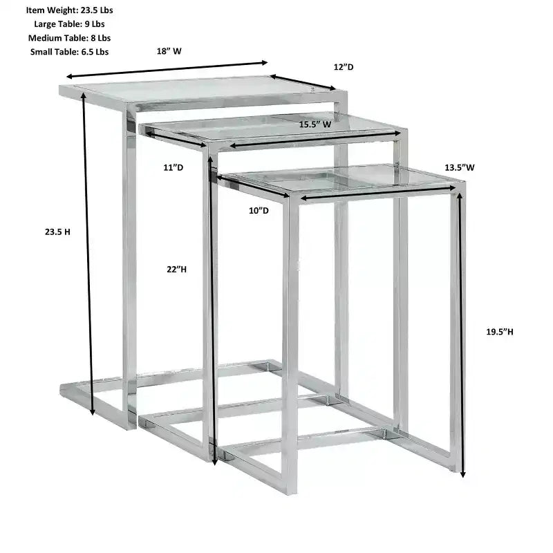 Carolina Living Emil Ensemble de tables gigognes dorées : Verre trempé transparent, cadre en métal, aucun assemblage requis