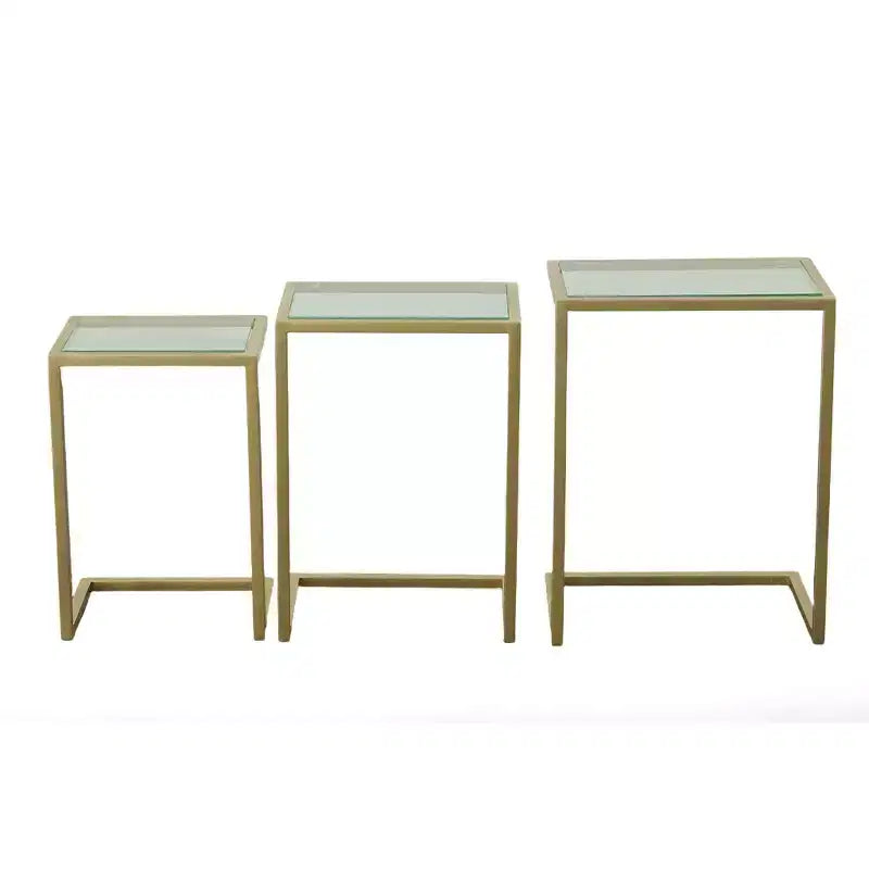 Carolina Living Emil Ensemble de tables gigognes dorées : Verre trempé transparent, cadre en métal, aucun assemblage requis
