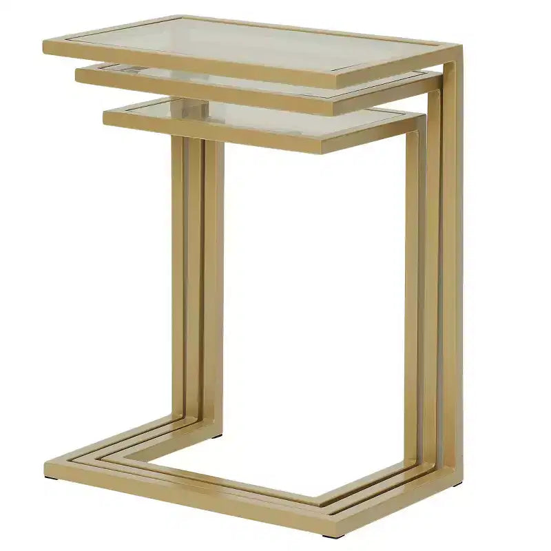 Carolina Living Emil Ensemble de tables gigognes dorées : Verre trempé transparent, cadre en métal, aucun assemblage requis