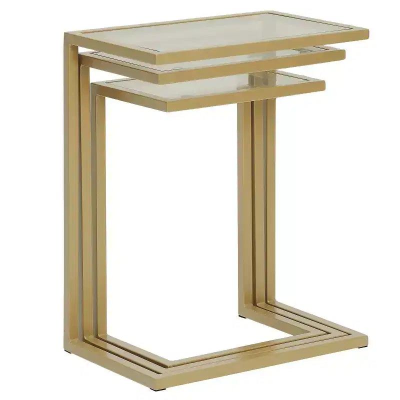 Carolina Living Emil Ensemble de tables gigognes dorées : Verre trempé transparent, cadre en métal, aucun assemblage requis