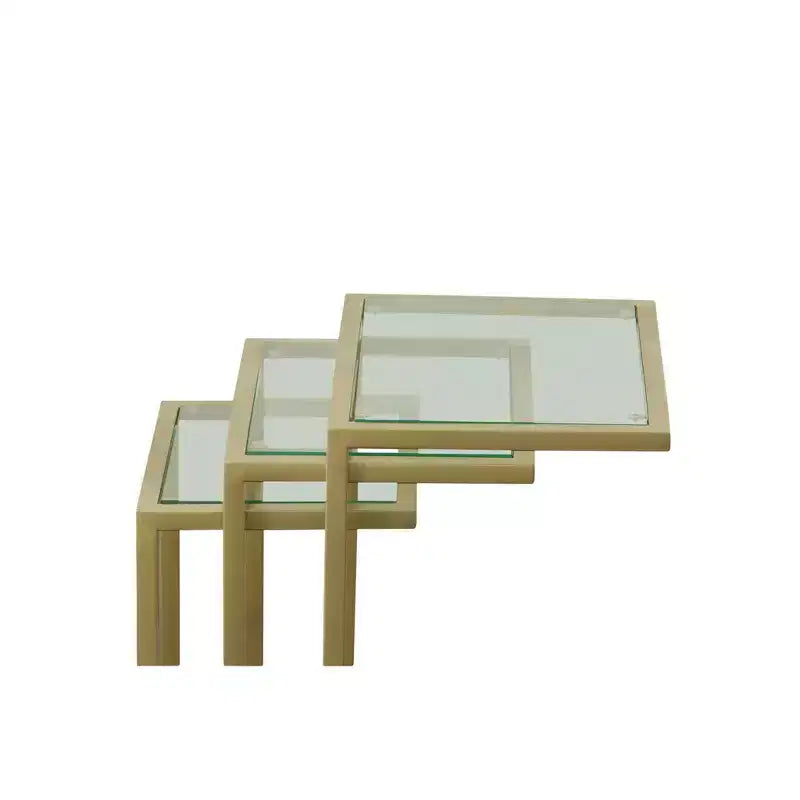 Carolina Living Emil Ensemble de tables gigognes dorées : Verre trempé transparent, cadre en métal, aucun assemblage requis