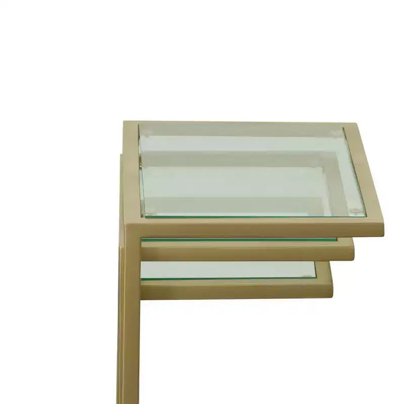 Carolina Living Emil Ensemble de tables gigognes dorées : Verre trempé transparent, cadre en métal, aucun assemblage requis