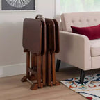Tables d'appoint pliantes Grant de 5 pièces pour télévision en cerisier foncé/chrome - Powell : lot de 4 avec support, finition en bois MDF