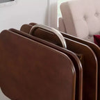 Tables d'appoint pliantes Grant de 5 pièces pour télévision en cerisier foncé/chrome - Powell : lot de 4 avec support, finition en bois MDF